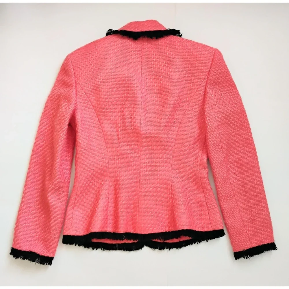 Talbots Skirt Suit Women 4 Coral Black Tweed Fringe Rosette Blazer Pencil Skirt